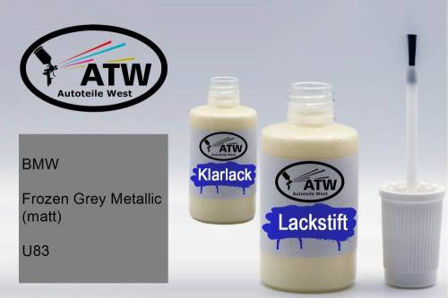 BMW, Frozen Grey Metallic (matt), U83: 20ml Lackstift + 20ml Klarlack - Set, von ATW Autoteile West.